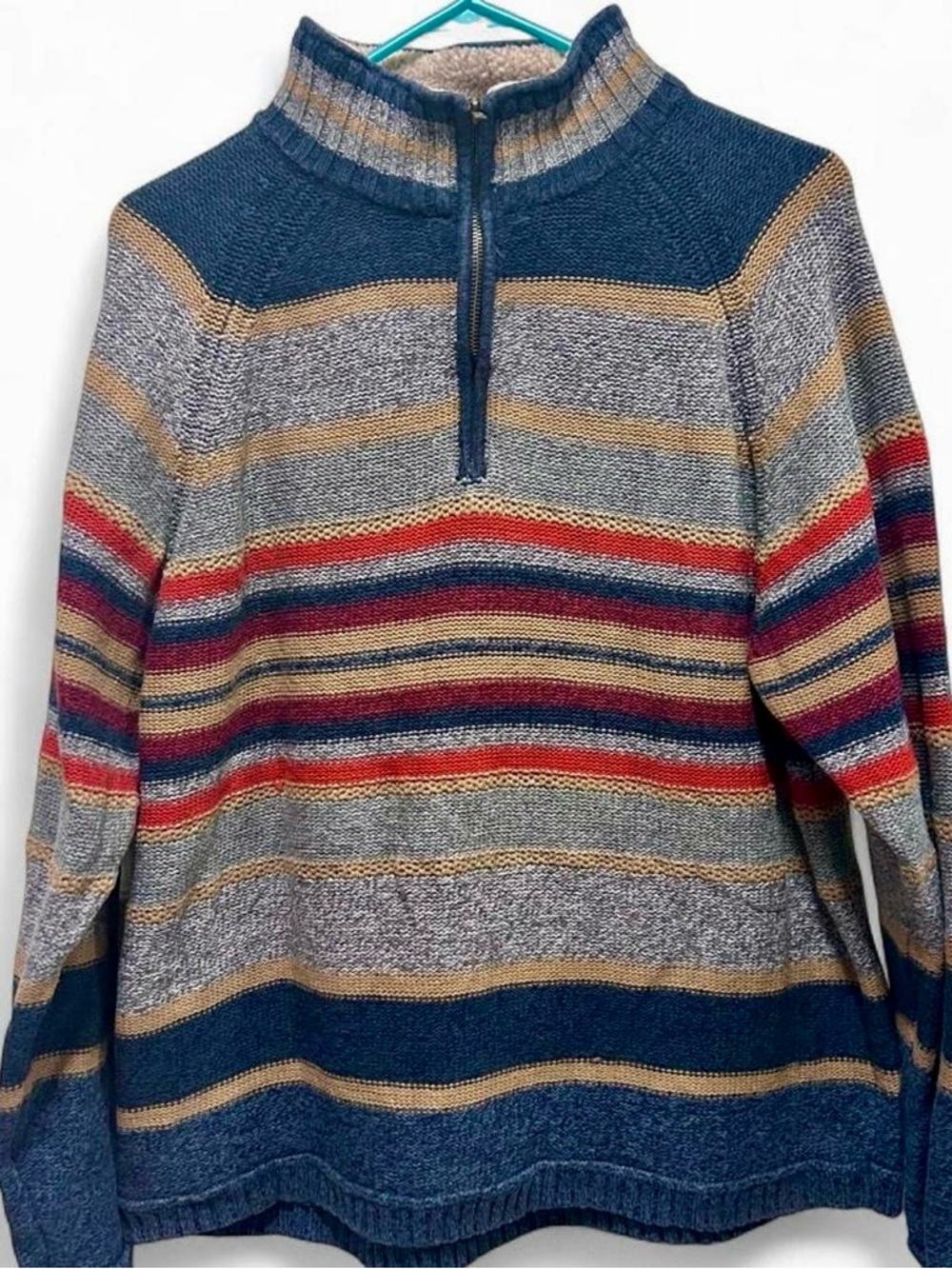 Retro multicolored striped quarter zip sweater